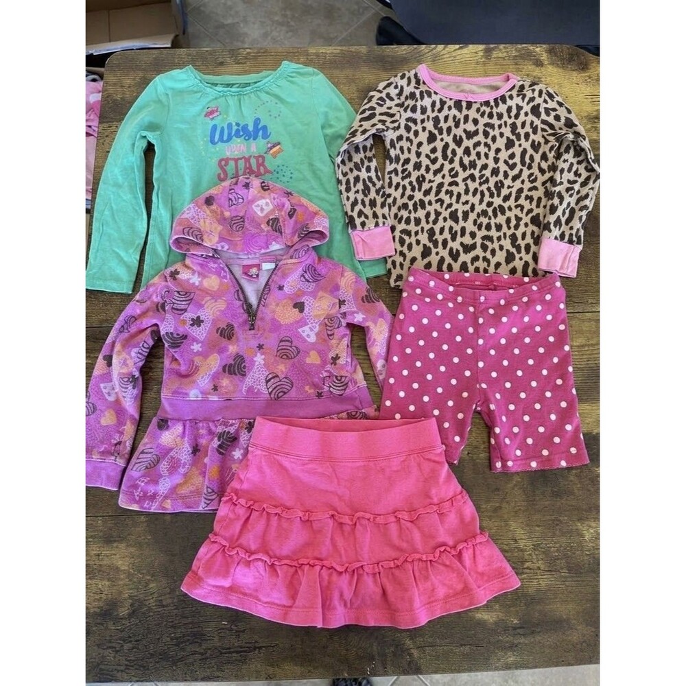 Mixed Brands Girls 3T 5pc Cotton Knit Outfit Set Hooded Zip Playtime Clothes